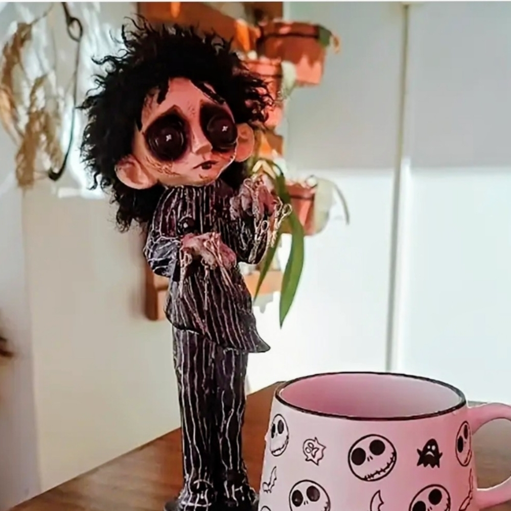 Spooky Striped Doll with Black Hair